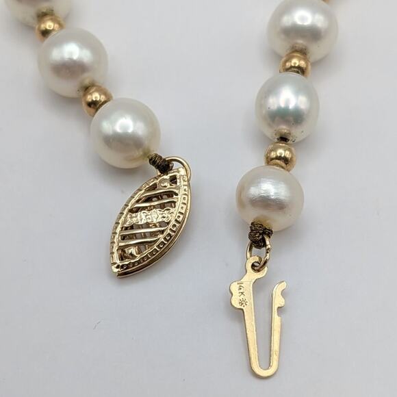 14k Yellow Gold Spacers and Clasp Freshwater Pearl Beaded Necklace 18.5in 19.61g - Picture 6 of 8